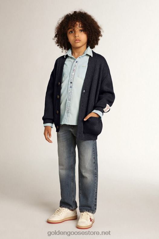 lapsed tumesinine puuvillane kardigan logoga seljalGolden Goose B6B0T891