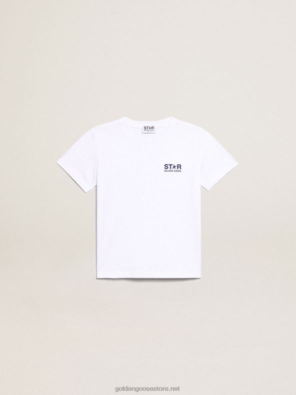 poiste valge T-särk kontrastse tumesinise logo ja tähegaGolden Goose B6B0T893