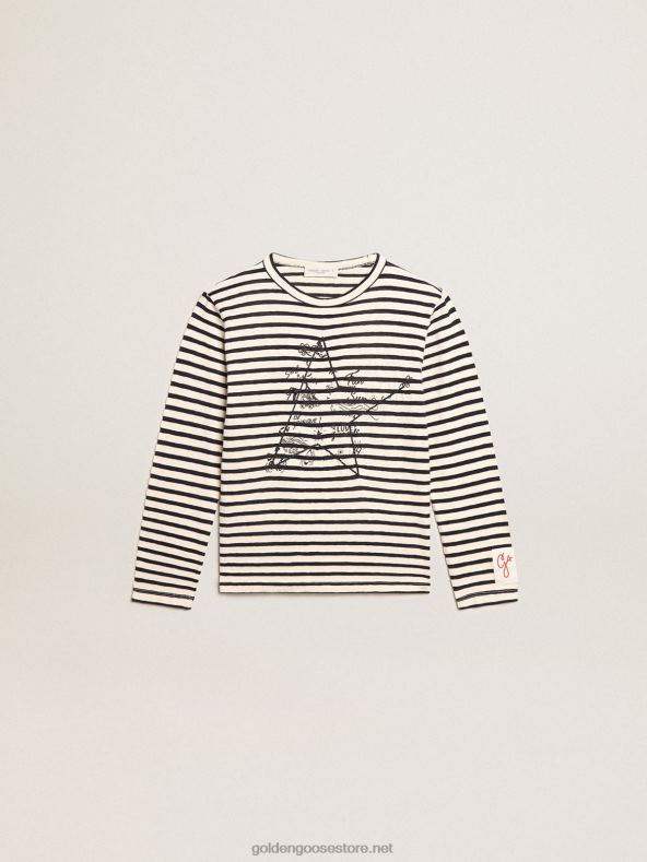 valgete ja siniste triipudega poiste t-särk ees tikandigaGolden Goose B6B0T908