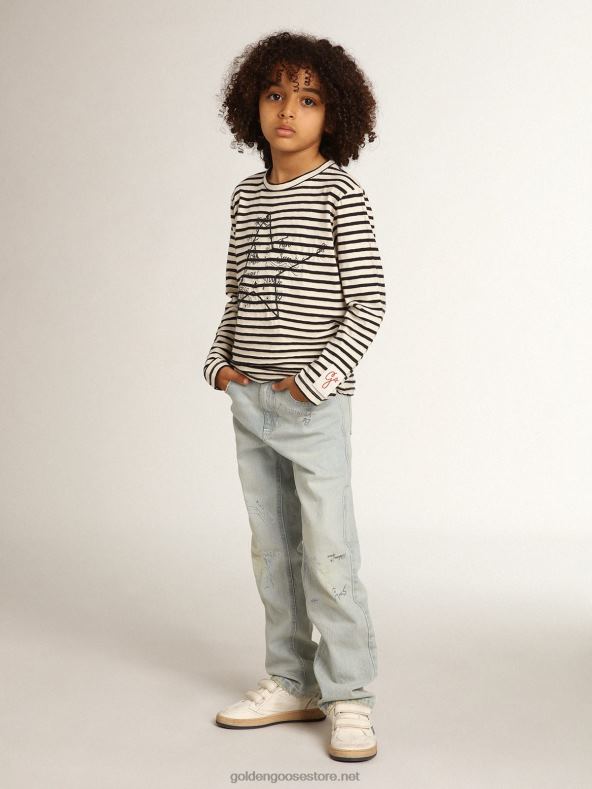 valgete ja siniste triipudega poiste t-särk ees tikandigaGolden Goose B6B0T908