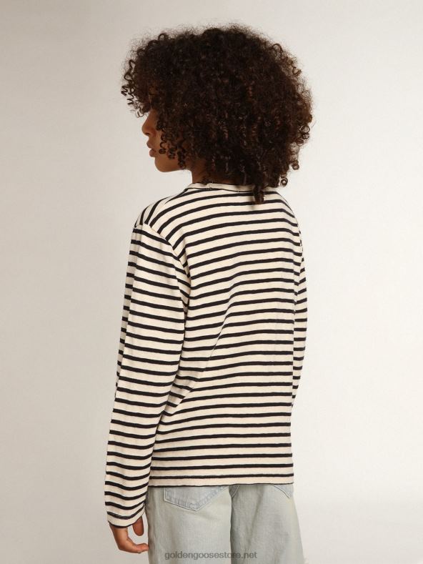 valgete ja siniste triipudega poiste t-särk ees tikandigaGolden Goose B6B0T908