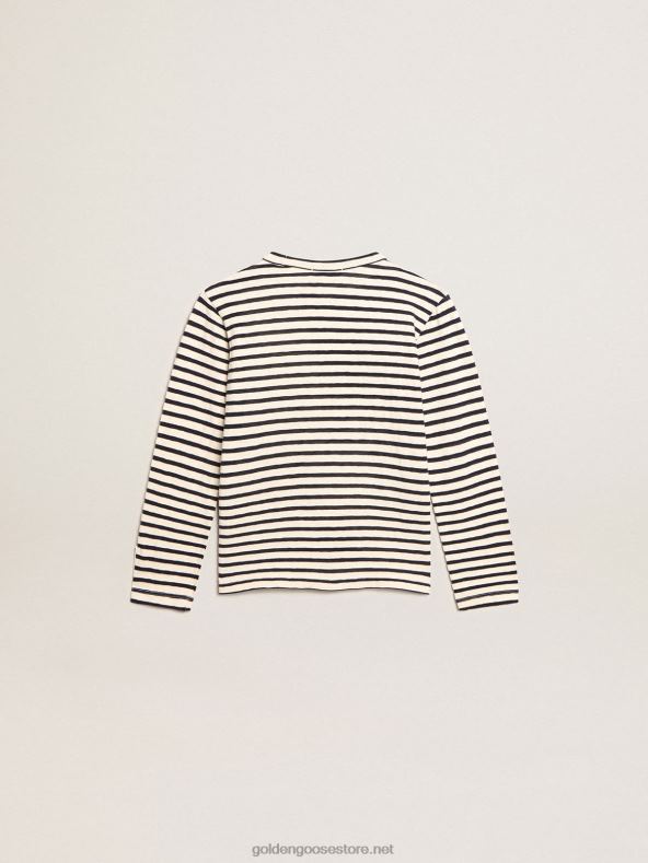 valgete ja siniste triipudega poiste t-särk ees tikandigaGolden Goose B6B0T908