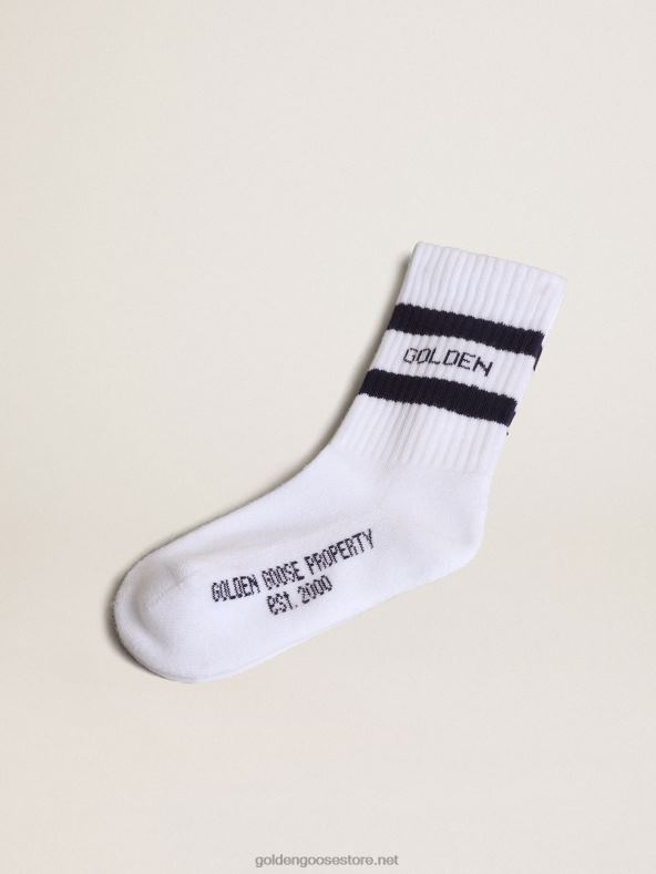 lapsed valged puuvillased tumesiniste triipude ja kuldse hane logoga sokid B6B0T878