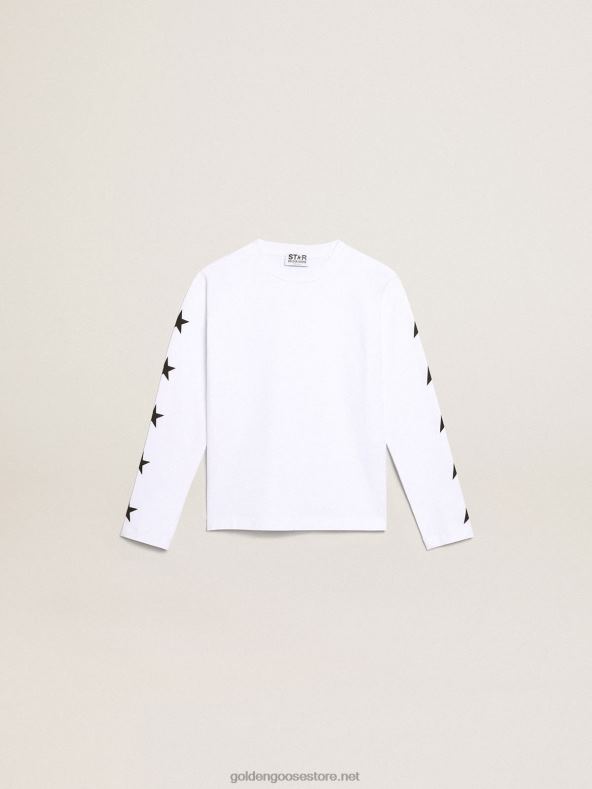 lapsed white star kollektsiooni pikkade varrukatega t-särk kontrastsete mustade tähtedegaGolden Goose B6B0T904