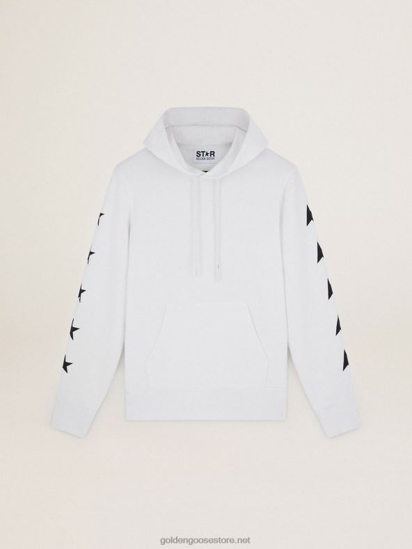 mehed Alighiero star collection kapuutsiga dressipluus vintage valge kontrastsete mustade tähtedegaGolden Goose B6B0T810