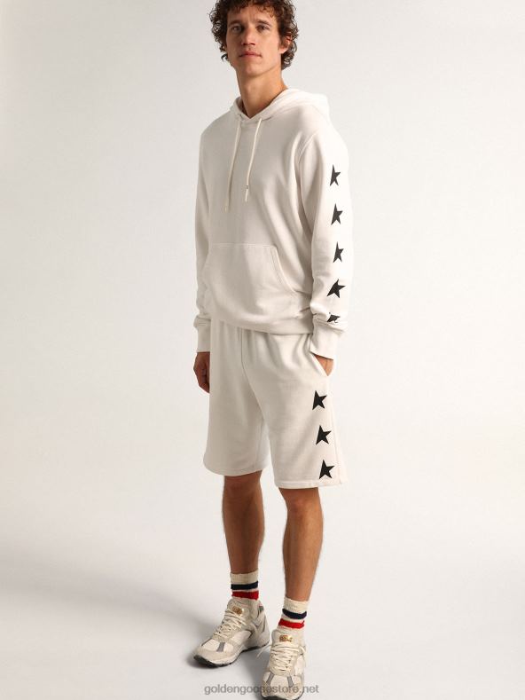 mehed Alighiero star collection kapuutsiga dressipluus vintage valge kontrastsete mustade tähtedegaGolden Goose B6B0T810