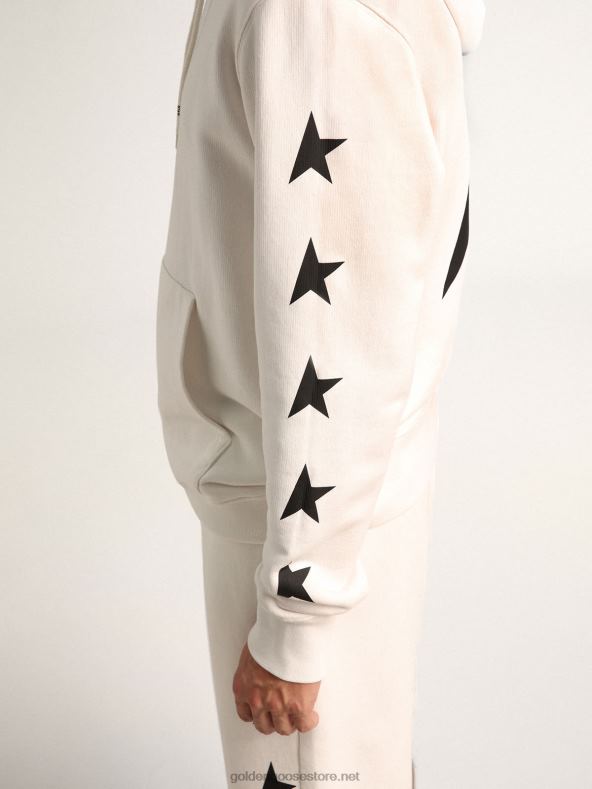 mehed Alighiero star collection kapuutsiga dressipluus vintage valge kontrastsete mustade tähtedegaGolden Goose B6B0T810