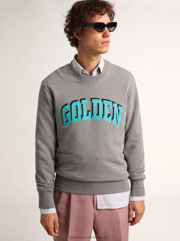 mehed hall rännakukollektsiooni dressipluus kontrastse türkiissinise kuldse kirjaga B6B0T767