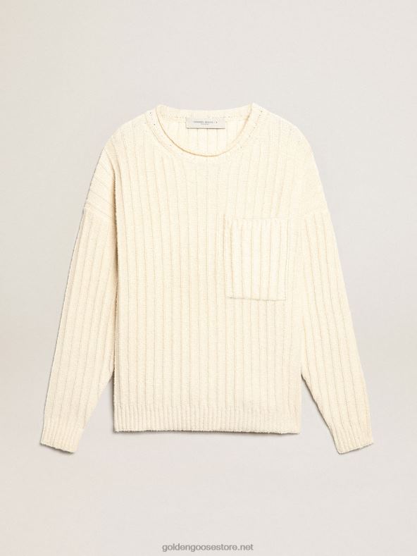 mehed ümara kaelusega kampsun papüürusevärvi puuvillasegu lõngastGolden Goose B6B0T792