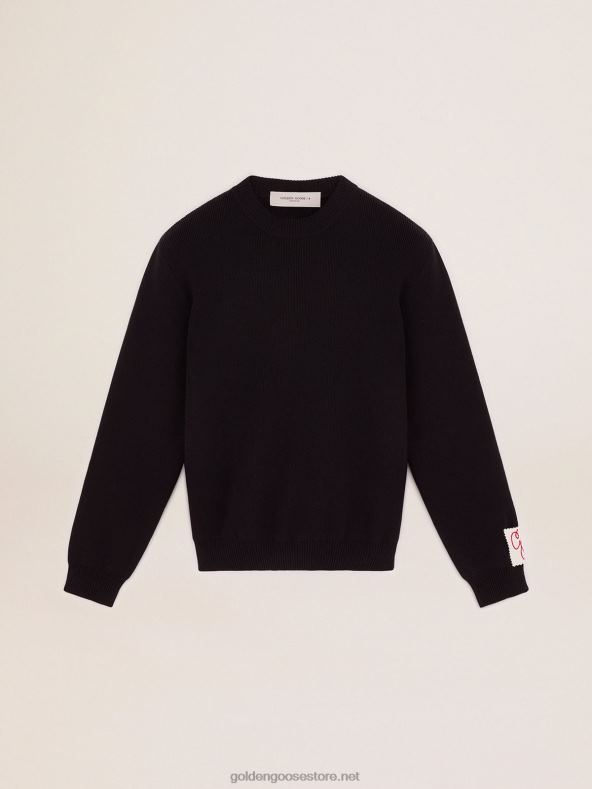 mehed ümara kaelusega tumesinine puuvillane sviiter logoga seljalGolden Goose B6B0T757