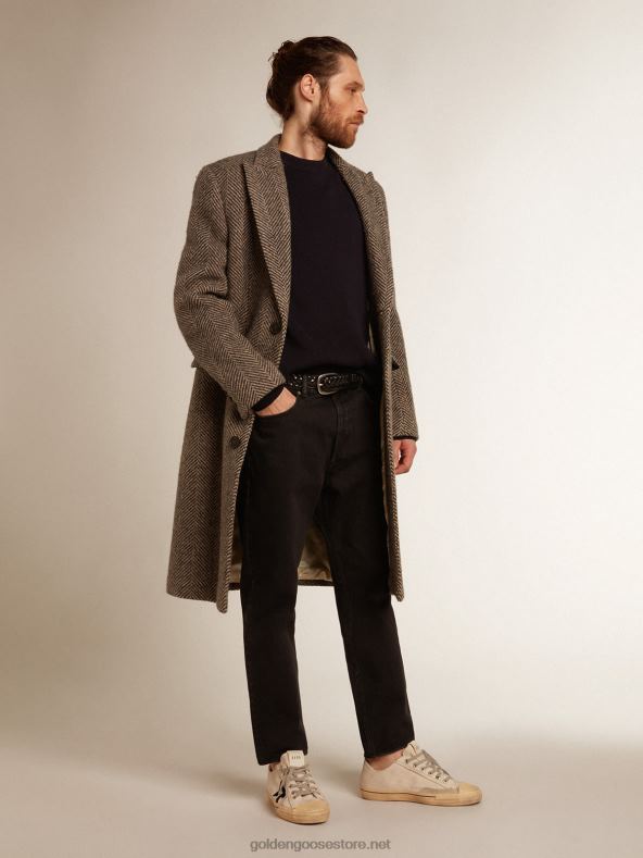 mehed ümara kaelusega tumesinine puuvillane sviiter logoga seljalGolden Goose B6B0T757