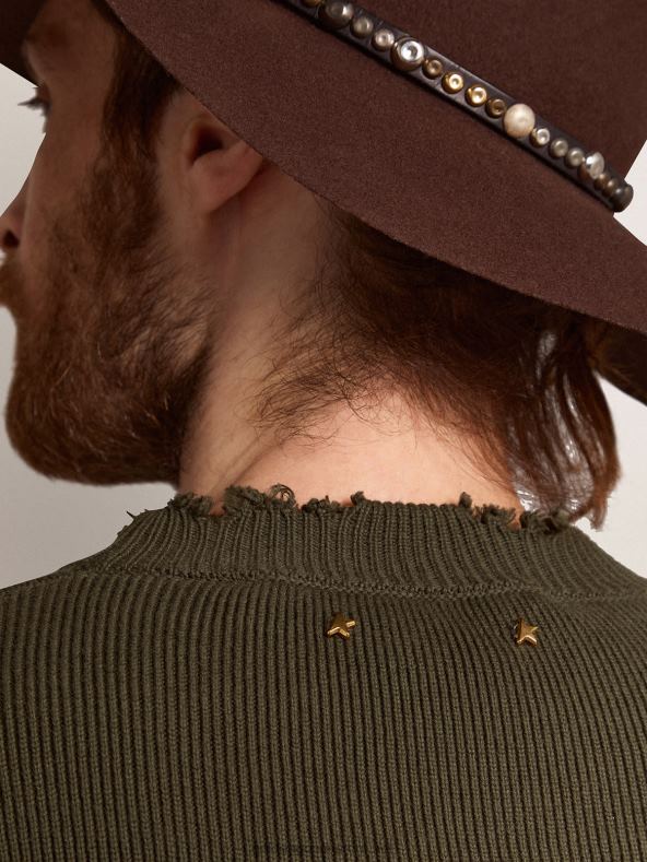 mehed militaarrohelisest puuvillast ümarkaelusega kampsunGolden Goose B6B0T727