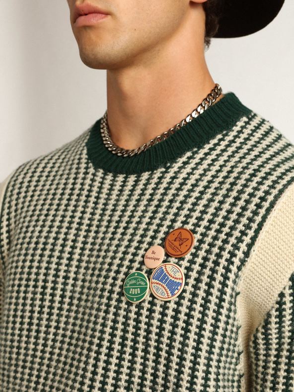 mehed travel collection ümarkaelusega kampsun kahevärvilise valge ja rohelise villagaGolden Goose B6B0T749