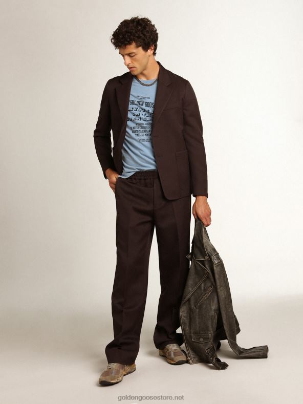 mehed Travel Collection üherealine bleiser lagritsavärvi villasest gabardiinist sarvenööpidegaGolden Goose B6B0T703