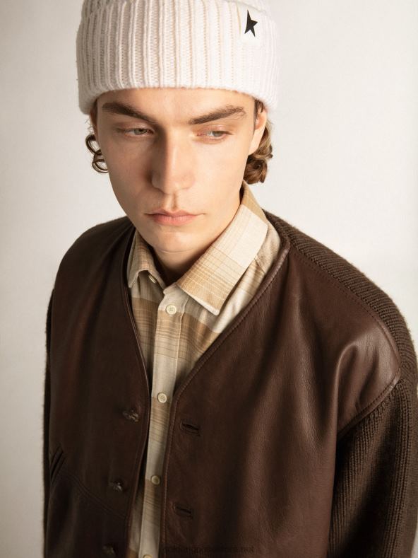 mehed šokolaadivärvi nahast ja kootud v-kaelusega kardiganGolden Goose B6B0T818