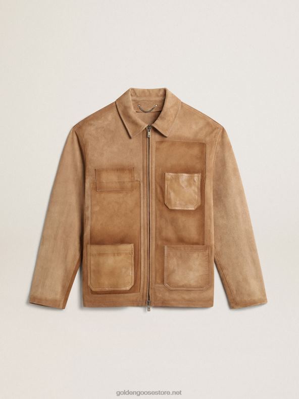 mehed plaastrite ja tõmblukuga liivavärvi nahktagiGolden Goose B6B0T793