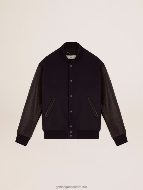 mehed tumesinine villane bomber jope, mis on vaevatud nahast varrukategaGolden Goose B6B0T773