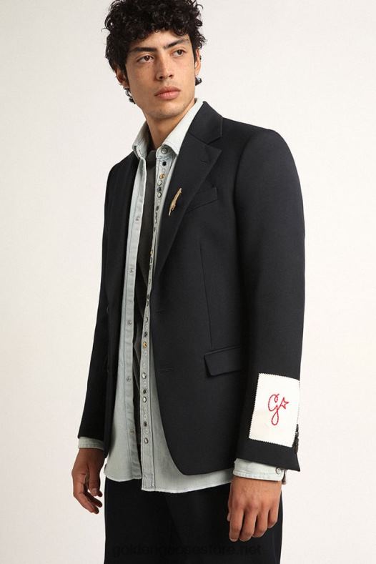 mehed tumesinisest villasest gabardiinist üherealine bleiserGolden Goose B6B0T812