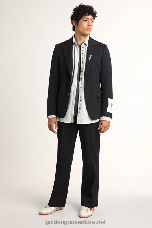 mehed tumesinisest villasest gabardiinist üherealine bleiserGolden Goose B6B0T812