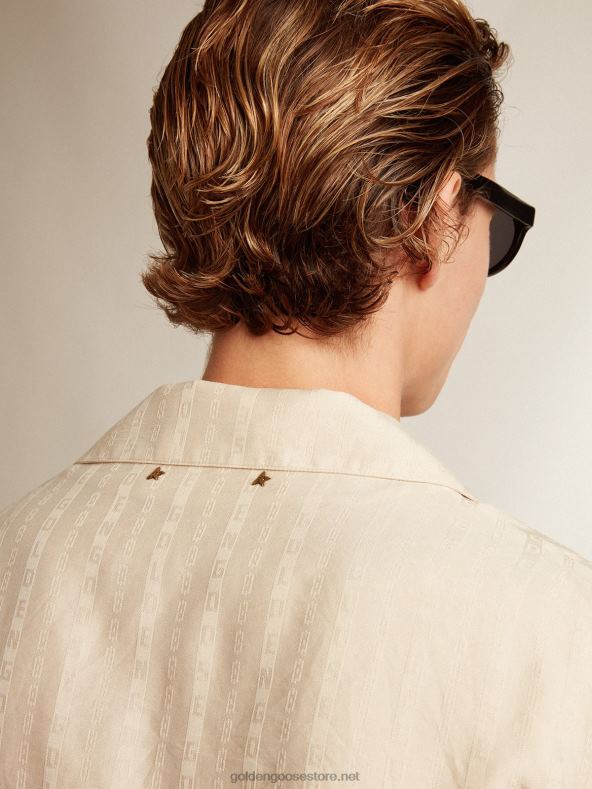 mehed lühikeste varrukatega pärgamendivärvi linasest särkGolden Goose B6B0T779