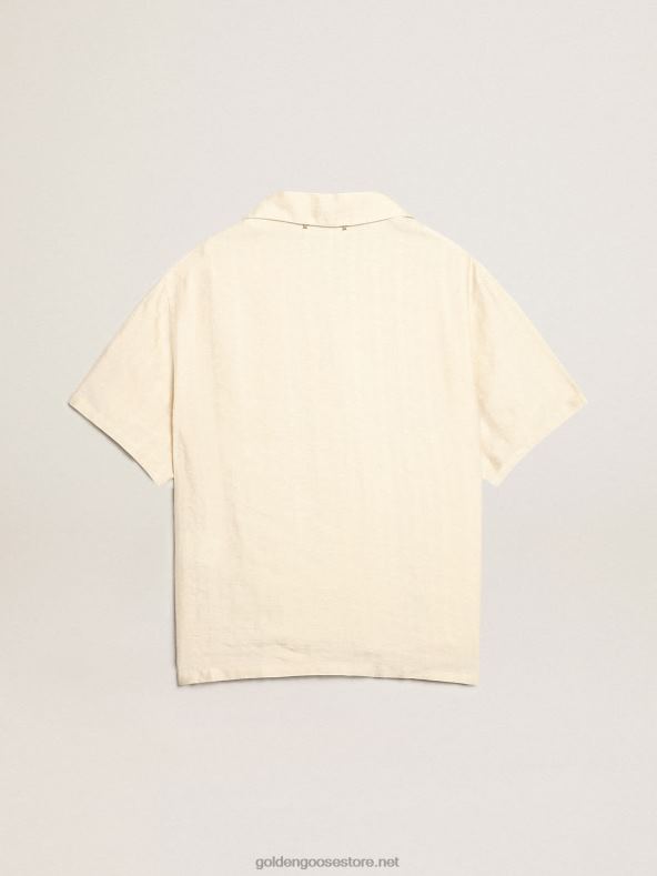 mehed lühikeste varrukatega pärgamendivärvi linasest särkGolden Goose B6B0T779