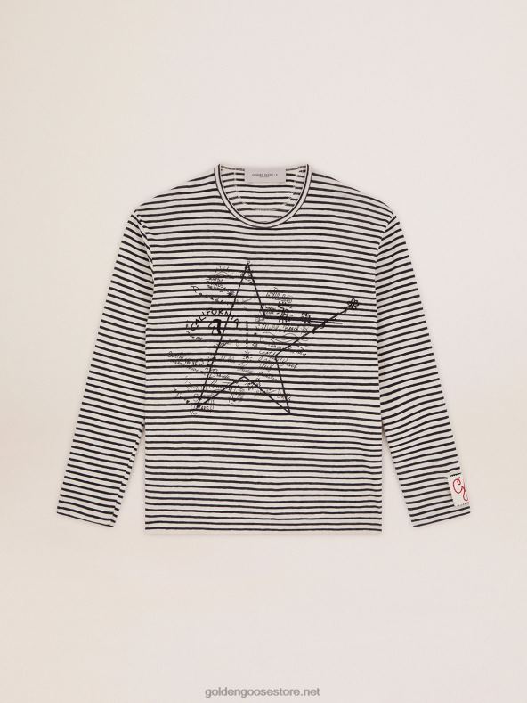 mehed kollektsiooni t-särk valgete ja siniste triipudega ning tikanditega eesGolden Goose B6B0T717