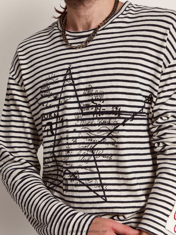 mehed kollektsiooni t-särk valgete ja siniste triipudega ning tikanditega eesGolden Goose B6B0T717