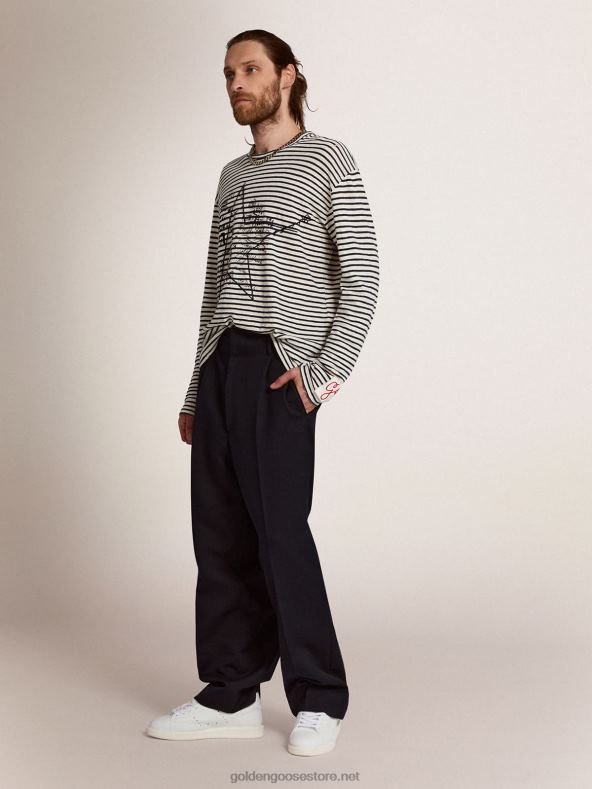 mehed kollektsiooni t-särk valgete ja siniste triipudega ning tikanditega eesGolden Goose B6B0T717