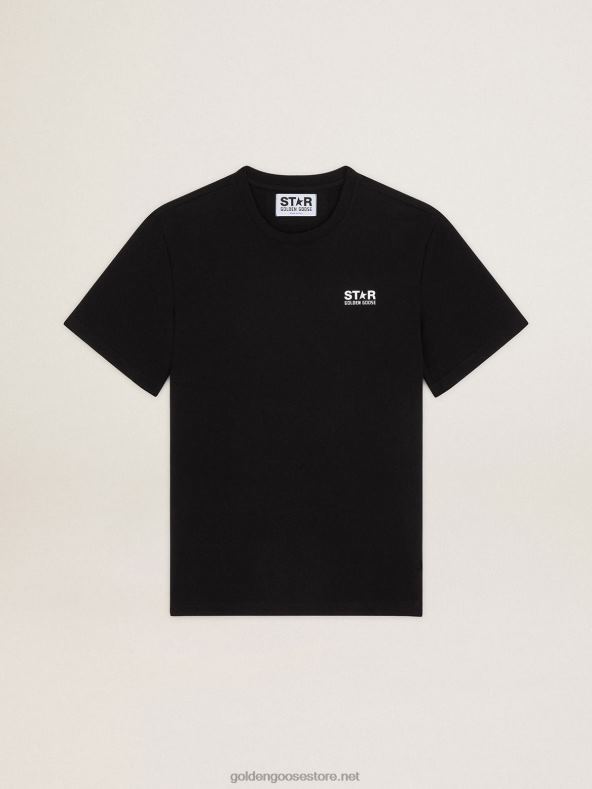 mehed must star kollektsiooni t-särk kontrastse valge logo ja tähegaGolden Goose B6B0T690