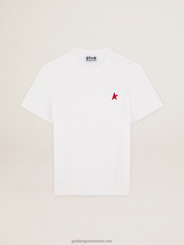 mehed star collection t-särk valge, kontrastse punase tähega eesGolden Goose B6B0T736