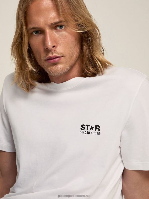 mehed valge star kollektsiooni t-särk kontrastse musta logo ja tähegaGolden Goose B6B0T702