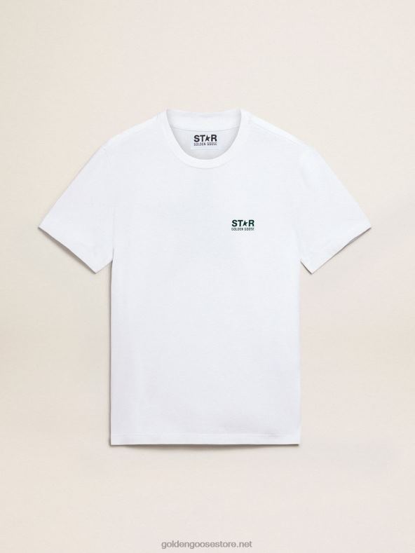 mehed valge star kollektsiooni t-särk kontrastse rohelise logo ja tähegaGolden Goose B6B0T755