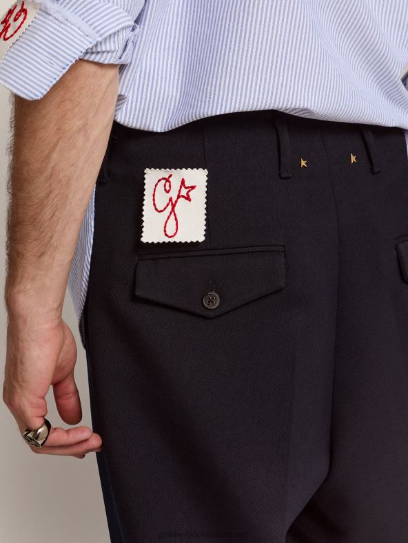 mehed kollektsiooni laiad püksid tumesinisest villasestGolden Goose B6B0T826