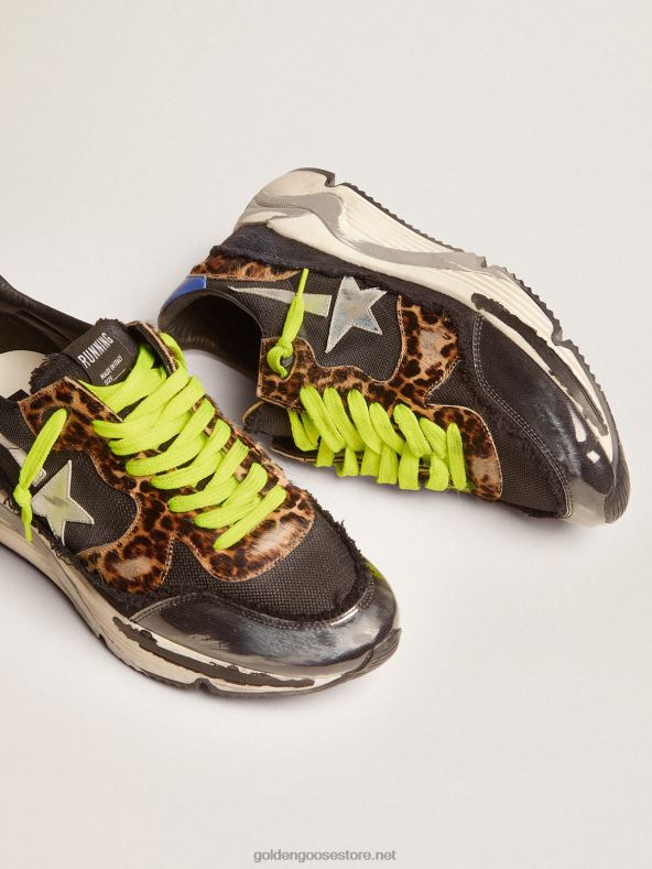 mehed Running sole ltd mustast võrgust tossud leopardimustrilise poni nahast sisetükkidegaGolden Goose B6B0T582