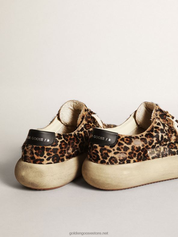 mehed Leopardimustrilise poni nahast kosmosetähe kingad, musta nahast tähe ja kontsagaGolden Goose B6B0T632