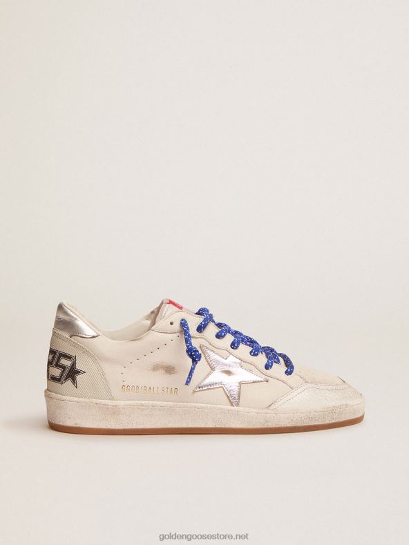 mehed ball star ltd valgest nappa-nahast tossud hõbedase lamineeritud nahast tähe ja kontsagaGolden Goose B6B0T535