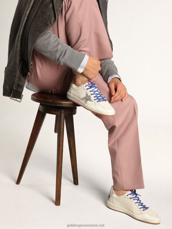 mehed ball star ltd valgest nappa-nahast tossud hõbedase lamineeritud nahast tähe ja kontsagaGolden Goose B6B0T535