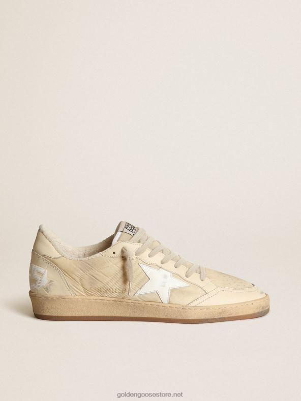 mehed piimvalgest nailonist ball star tossud valge nahktähe ja piimvalgest nahast kontsagaGolden Goose B6B0T515