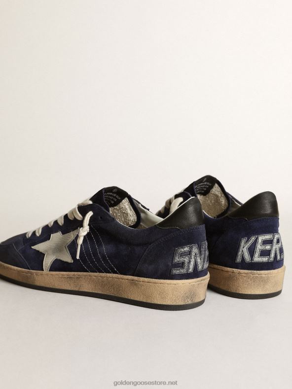 mehed tumesinisest seemisnahast ball star tossud määrdunudvalge nubuktähe ja musta nappa nahast kontsagaGolden Goose B6B0T679