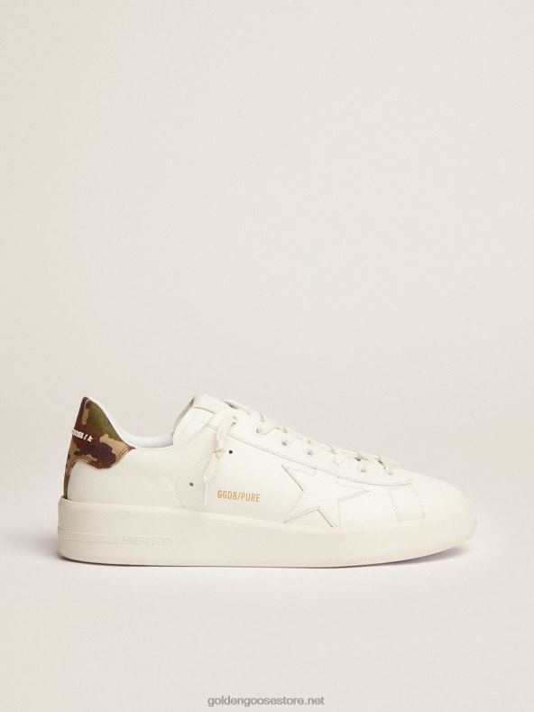 mehed valgest nahast purestari tossud toon-toonis tähe ja rohelise kontsaga kamuflaažiprindiga ripstop-kangastGolden Goose B6B0T527