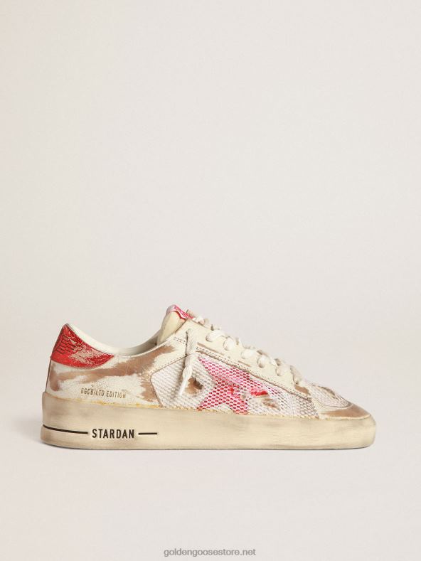 mehed Stardani labori tossud valgest nahast ja võrgust punase lamineeritud nahast tähegaGolden Goose B6B0T530