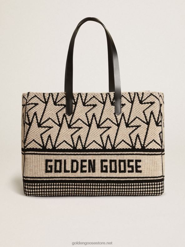 naised ida-läänesuunaline kalifornia kott piimvalgest žakaarvillast kontrastsete mustade monogrammidegaGolden Goose B6B0T461