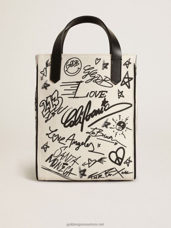 naised mini california kott valgest puuvillast kontrastse musta trükigaGolden Goose B6B0T454