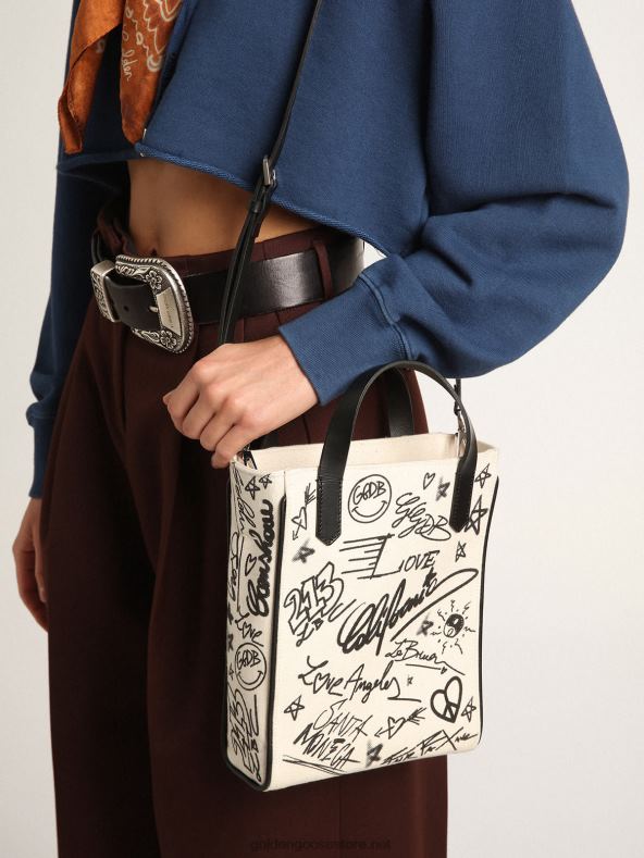 naised mini california kott valgest puuvillast kontrastse musta trükigaGolden Goose B6B0T454