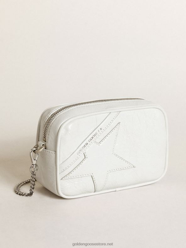 naised Läikivast valgest nahast minitähtekott koos toon-toonis tähegaGolden Goose B6B0T445