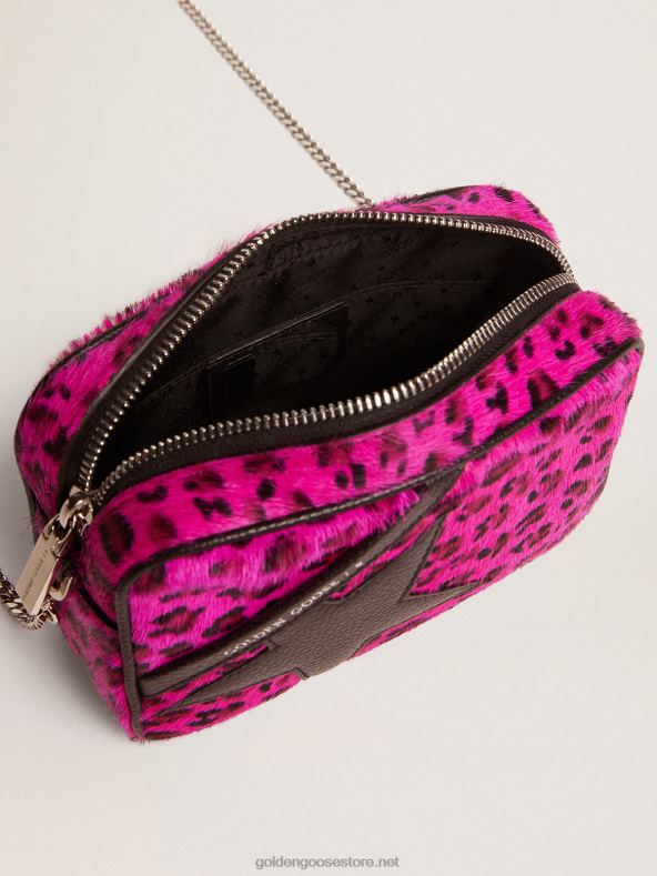 naised mini tähekott fuksia leopardimustriga poni nahast musta nahast tähegaGolden Goose B6B0T495