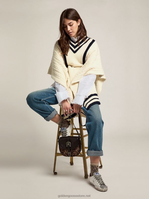 naised väike rodeokott mustast nahast ja leopardimustrilisest poni nahastGolden Goose B6B0T475