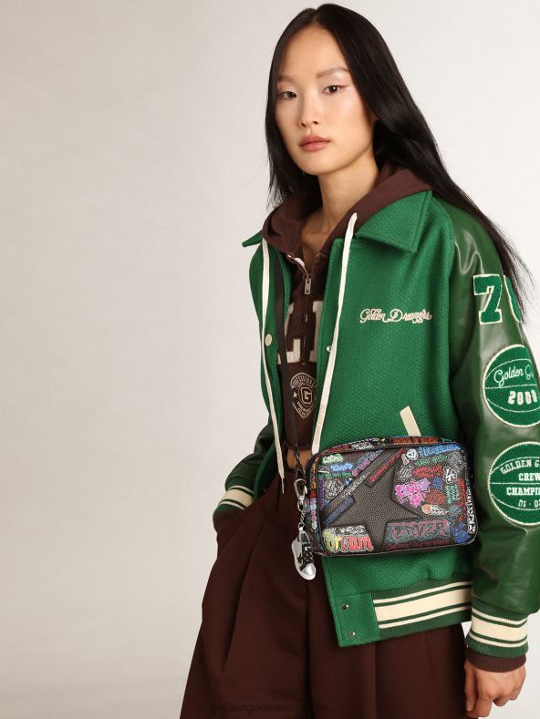 naised Mustast vasarnahast tähtkott musta nahast tähe ja üleni mitmevärvilise trükigaGolden Goose B6B0T448