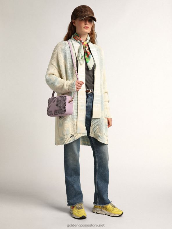 naised lilla vasardatud nahast tähekott, millel on toon-toonis nahktähe ja must üleni graffititrükkGolden Goose B6B0T464