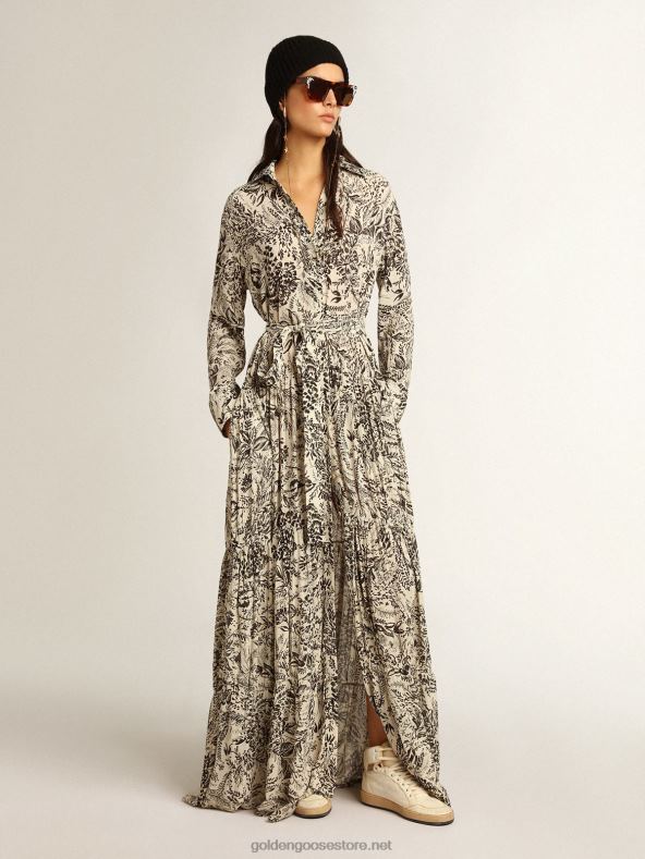 naised valge kleit musta toile de jouy printigaGolden Goose B6B0T1054